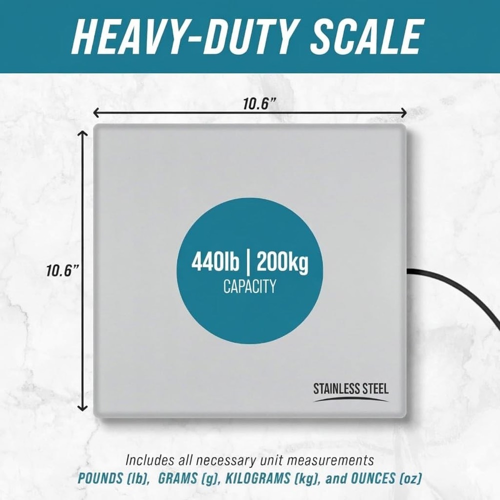 Stainless Steel Postal Scale: 440 lb Capacity, 6 oz Readability, Hold Function