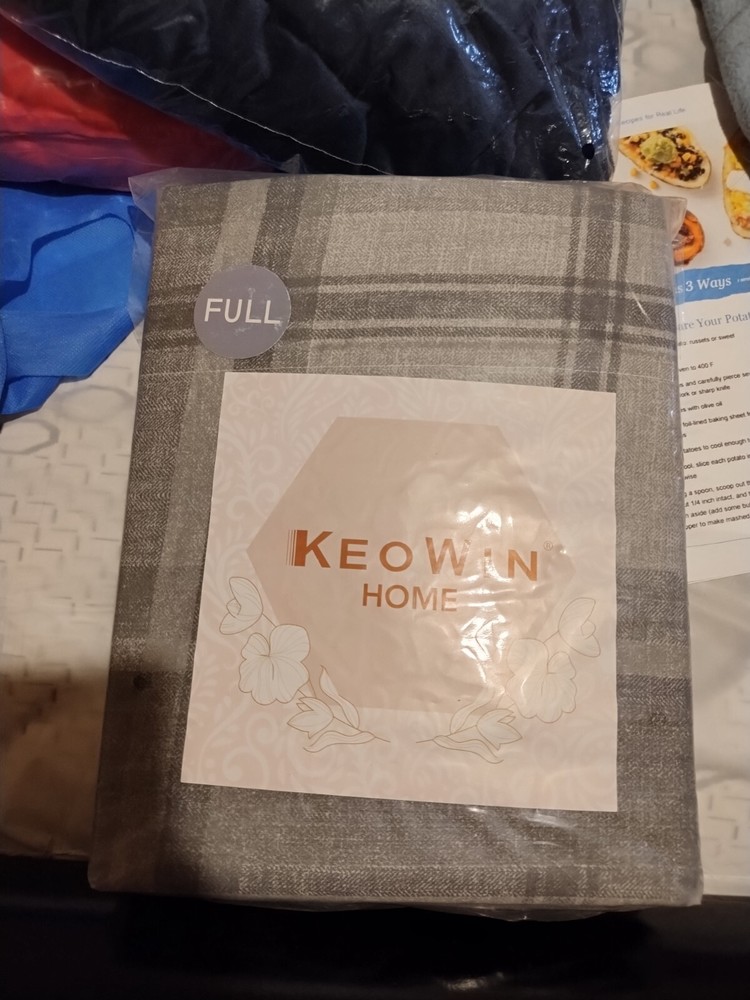 full/double deep pocket sheet set, gray plaid