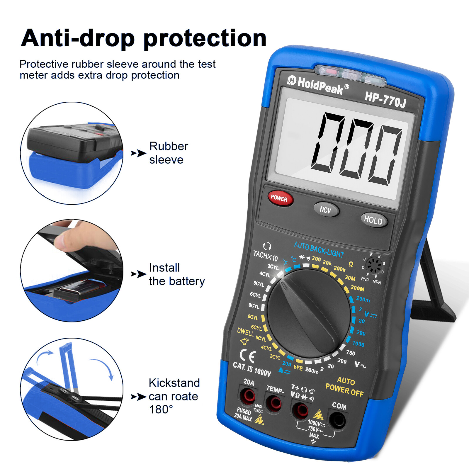 Automotive Multimeter Kit Auto Diagnostic RPM Tachometer Dwell Angle Test Leads