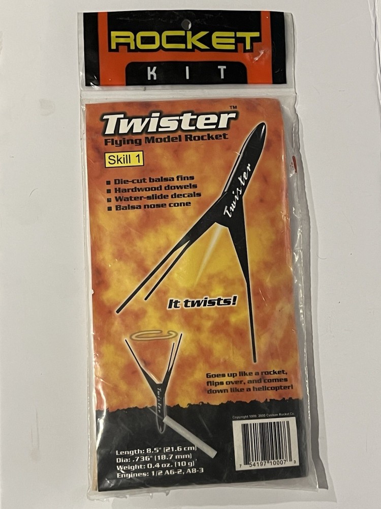 TWISTER Flying Model Rocket Kit Skill 1 By Custom Rocket Co - New Sealed