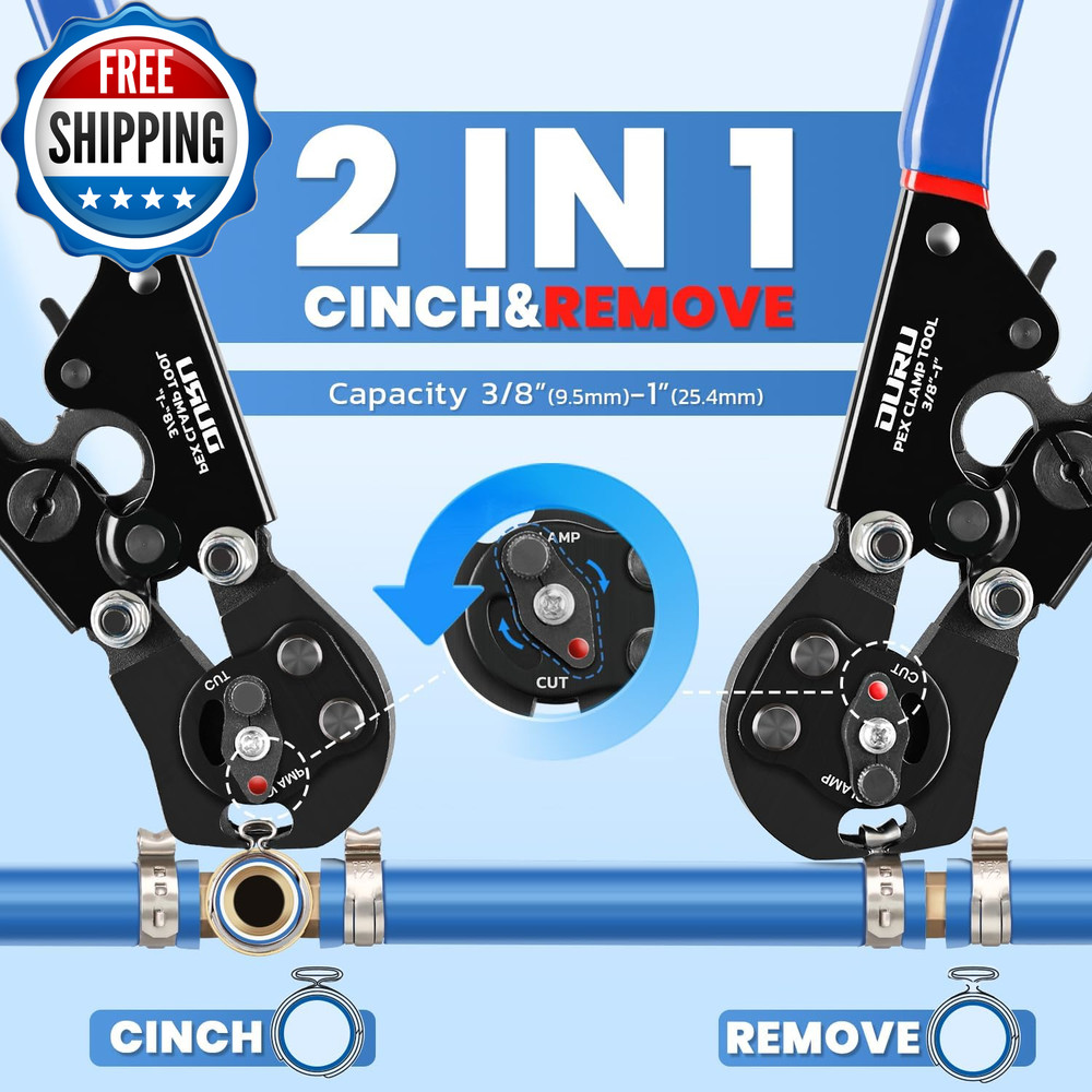 2 in 1 Ratchet Pex Crimping Tool Cinch and Remove Combo Function Pex Pipe Crimp