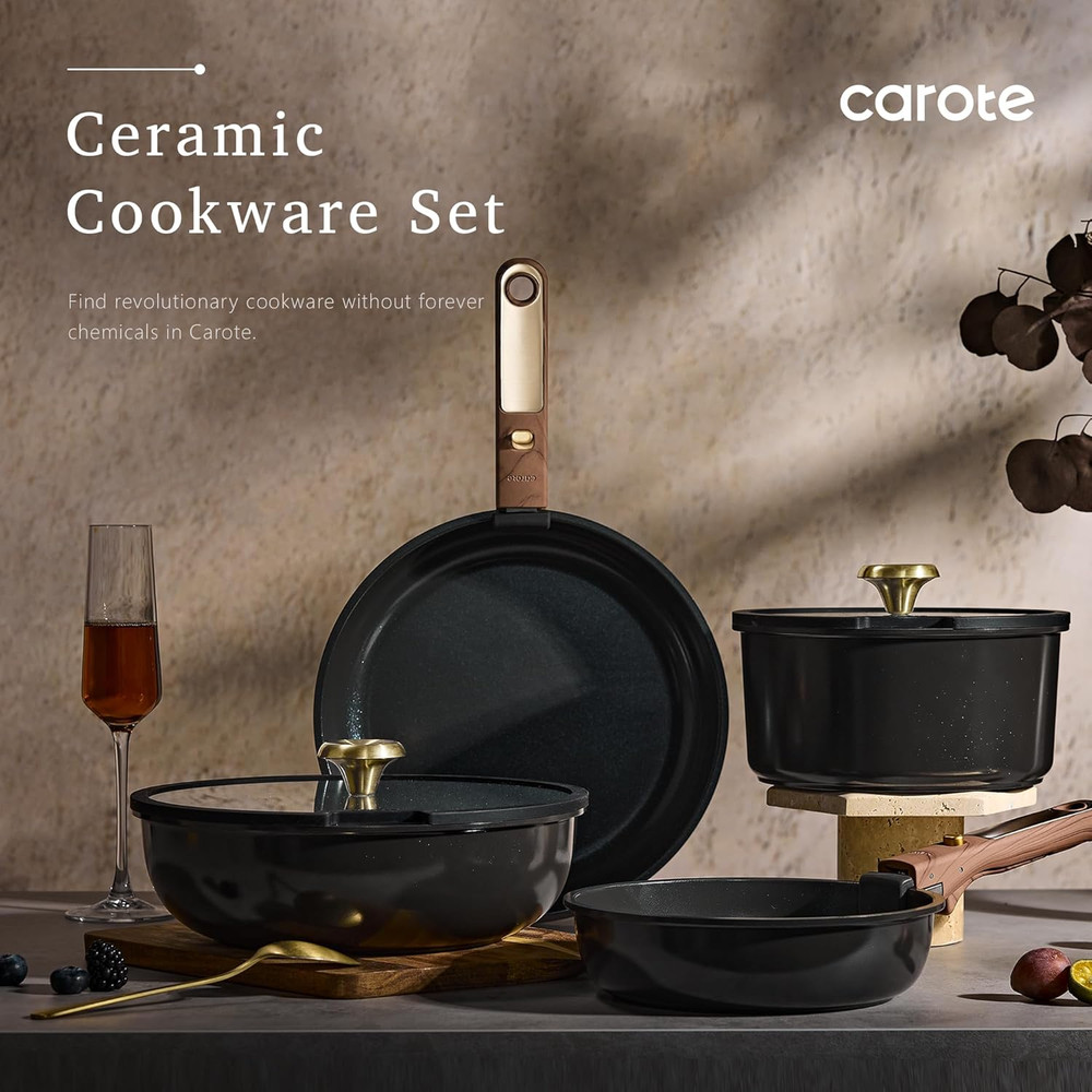 15Pcs Ceramic Cookware Set, Pots and Pans Set Non Stick, Kitchen Cooking Set wit