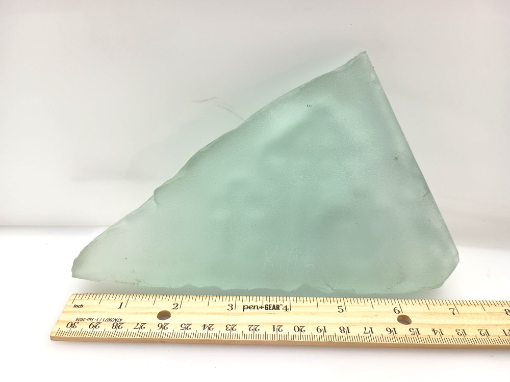 Three (3) Crosses Pressed On Triangular Blue Green Glass For Mantle Desk Wall