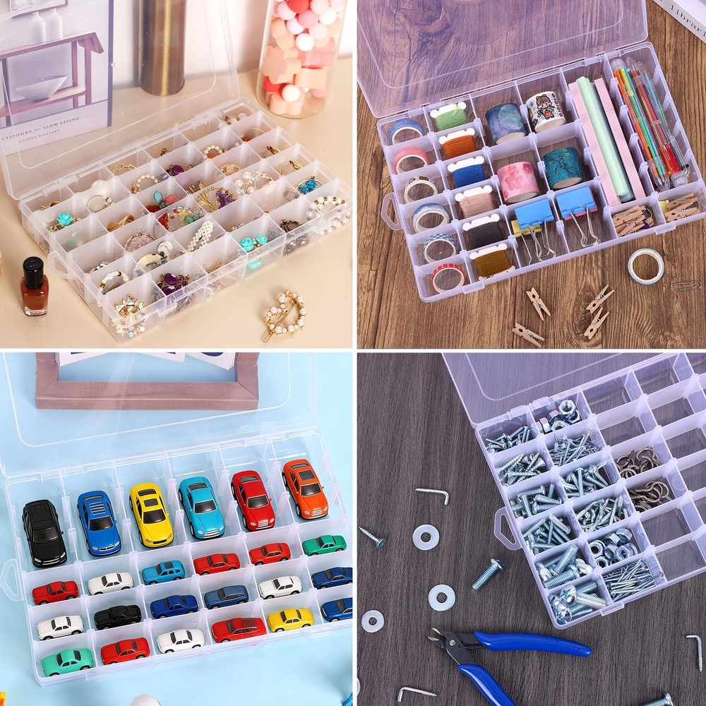 OUTUXED 8 Pack 36 Grids Clear Plastic Storage Boxes with Adjustable Dividers,...