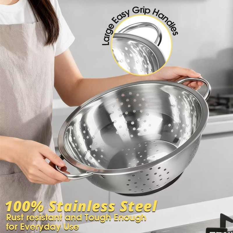 tastyWay Colander Polished Stainless Steel Micro-Perforated Strainer for Kitchen