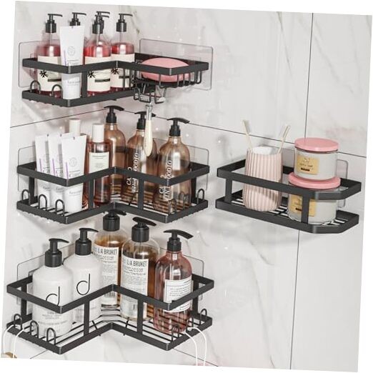 Adhesive Corner Shower Caddy with Soap Holder - Rustproof, No Black-4pc