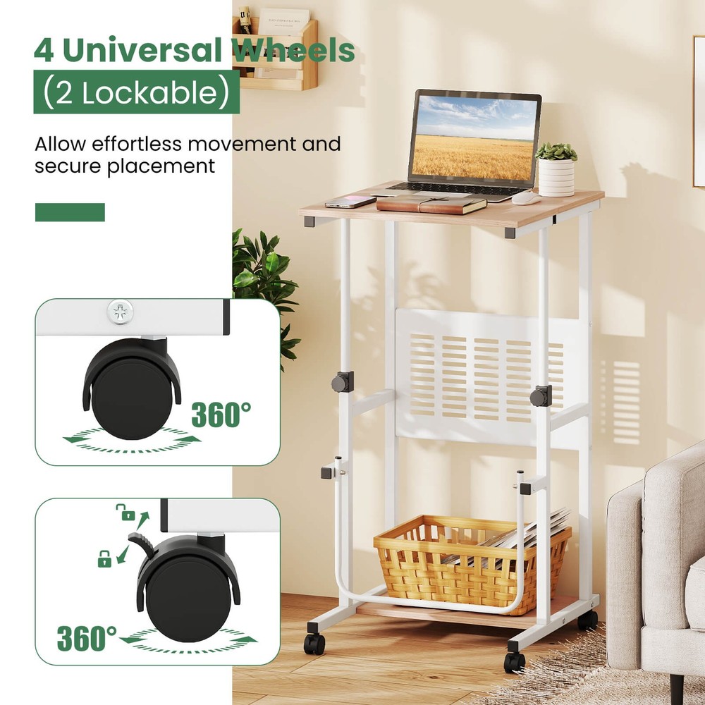 Mobile Stand Up Desk Height Adjustable Computer Standing Desk w/wheels &Footrest