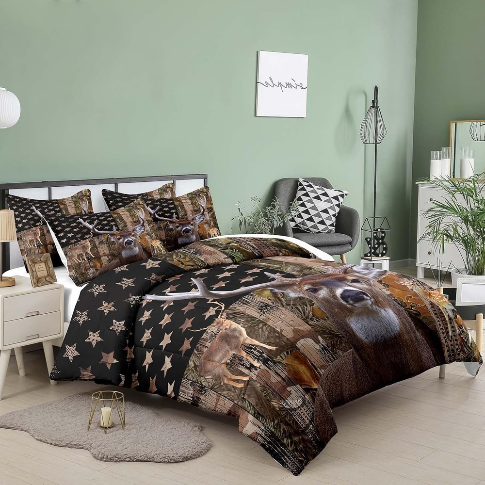 NINENINE Deer Bedding Set, Queen Size Comforter with Queen, 5024