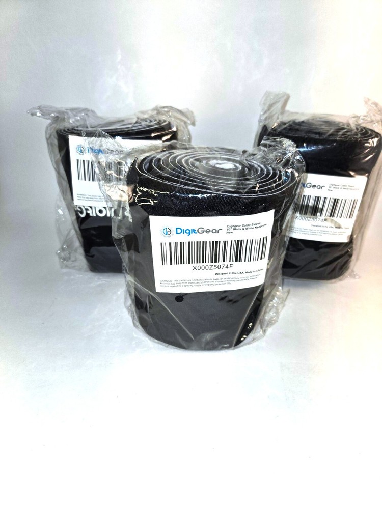 3 DigitGear 80" Black White Cable Wire Management Reversible Sleeve
