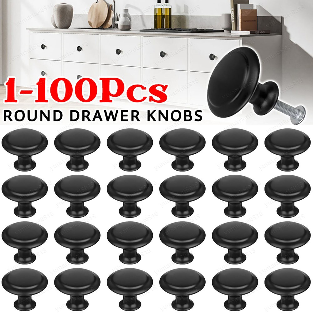 Lot of Kitchen Cabinet Knobs Hardware Drawer Cupboard Handle Pulls Black Round