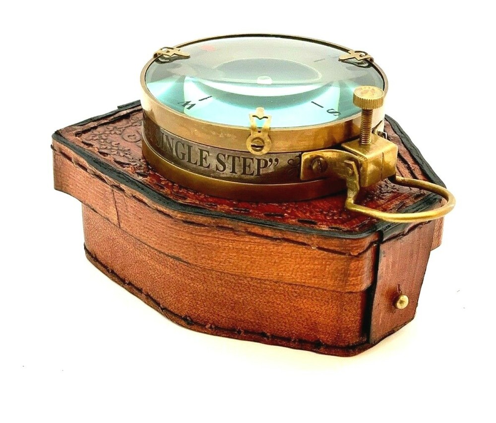 Antique Nautical Map Reading Compass 3" Navigation Pocket Compass with Case