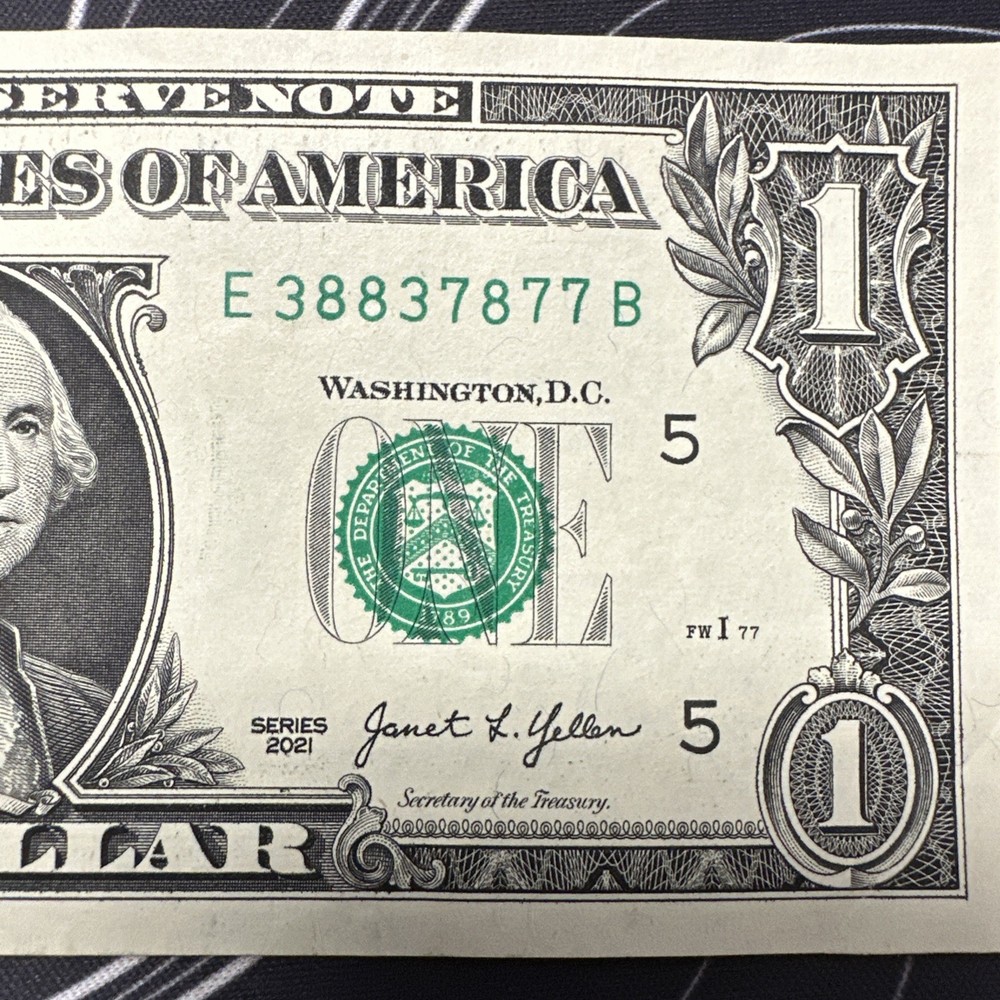 Trinary Fancy Serial Number One Dollar Bill E38837877B