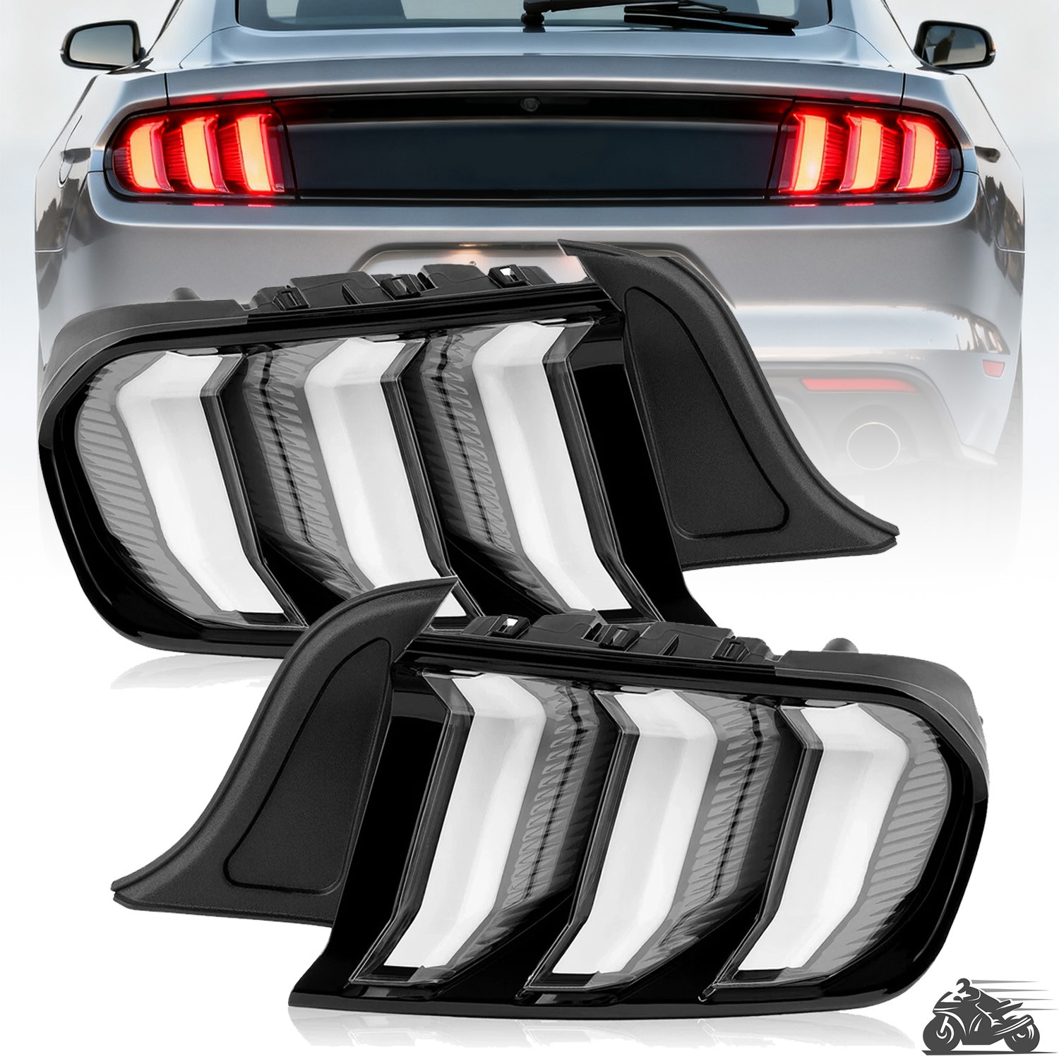 For 2015-2023 Ford Mustang Clear LED Sequential Tube Tail Lights Brake Lamp