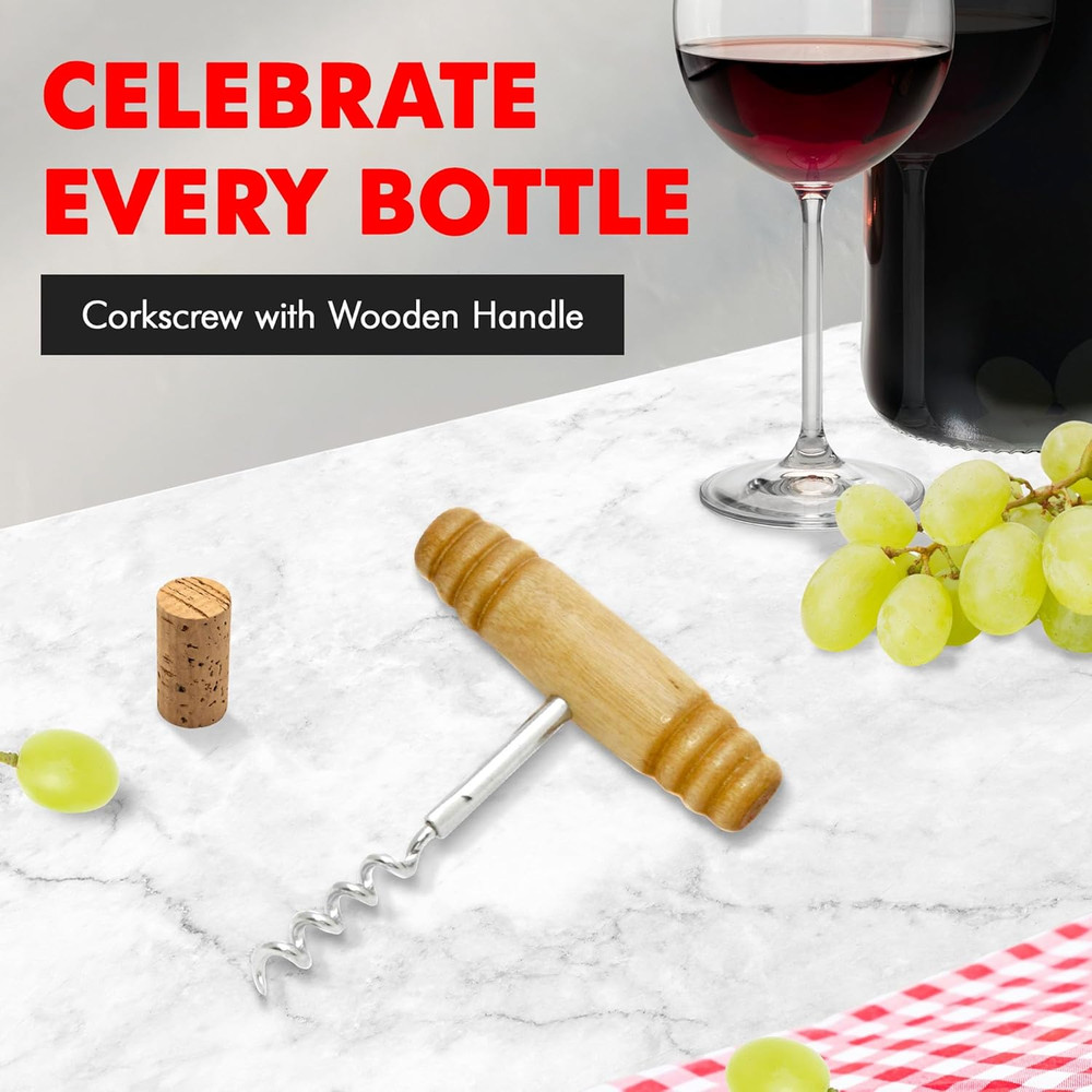 Select Corkscrew with Wooden Handle, 4 Inch, Natural