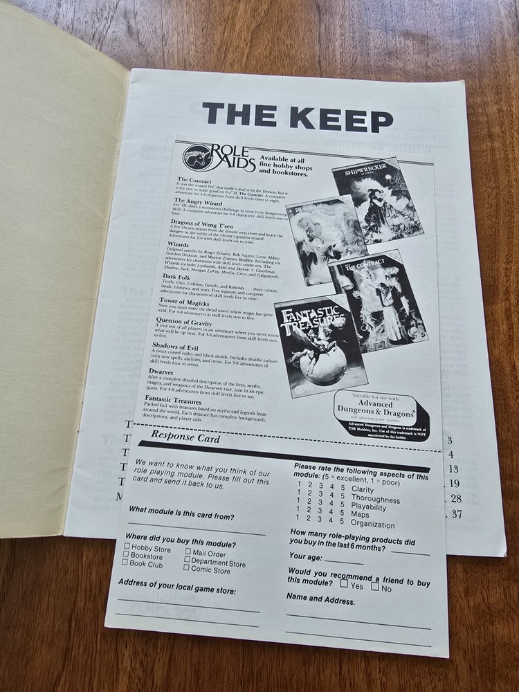 AD&D Module The Keep Role Aids Mayfair Complete Advanced Dungeons & Dragons