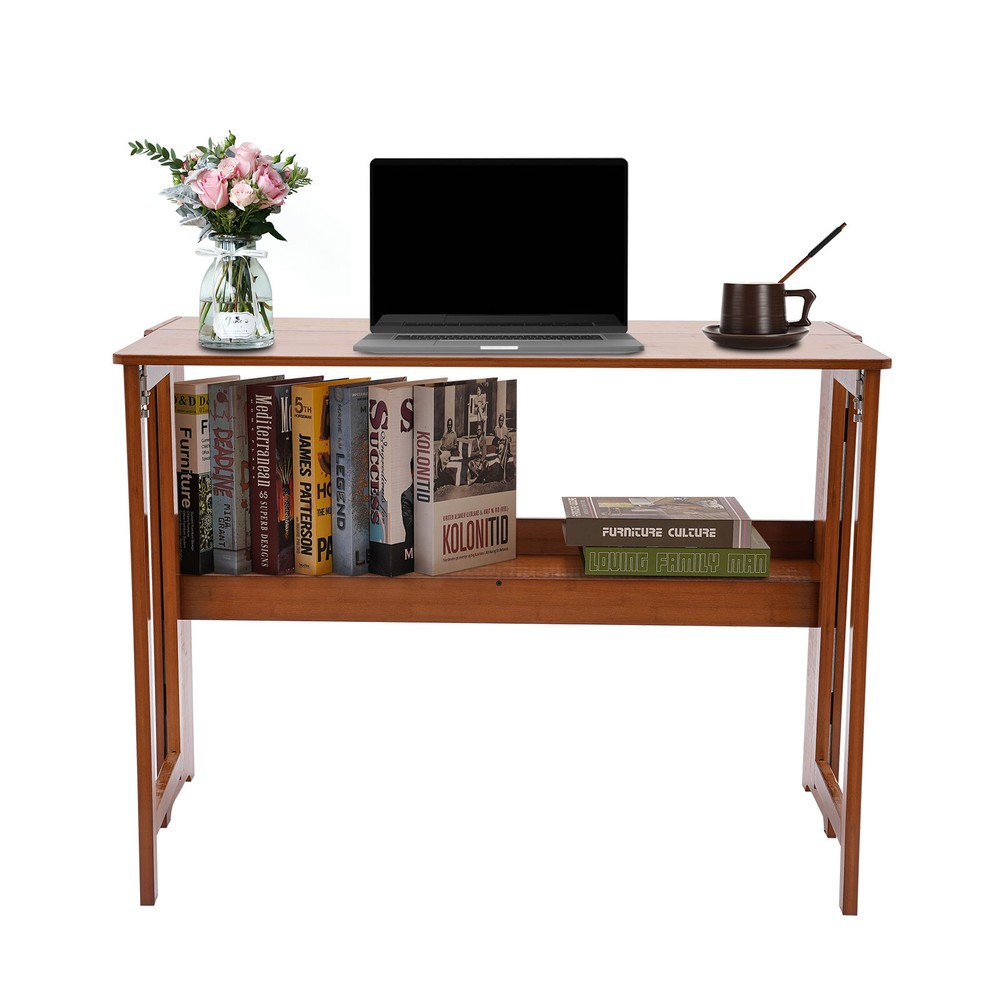 Foldable Bamboo Desk ?C Space-Saving Home Office Writing Workstation