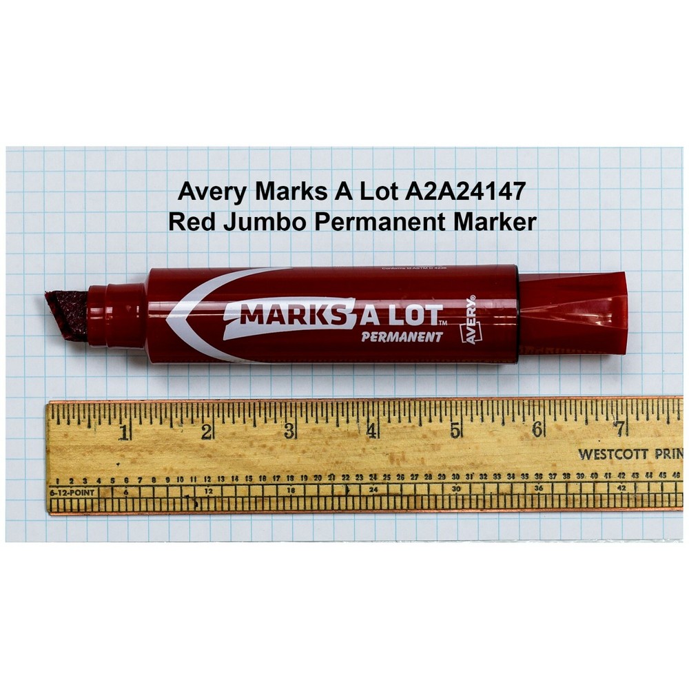 Avery Marks A Lot 24147 Red Jumbo Permanent Markers, Chisel Tip, 3 Each