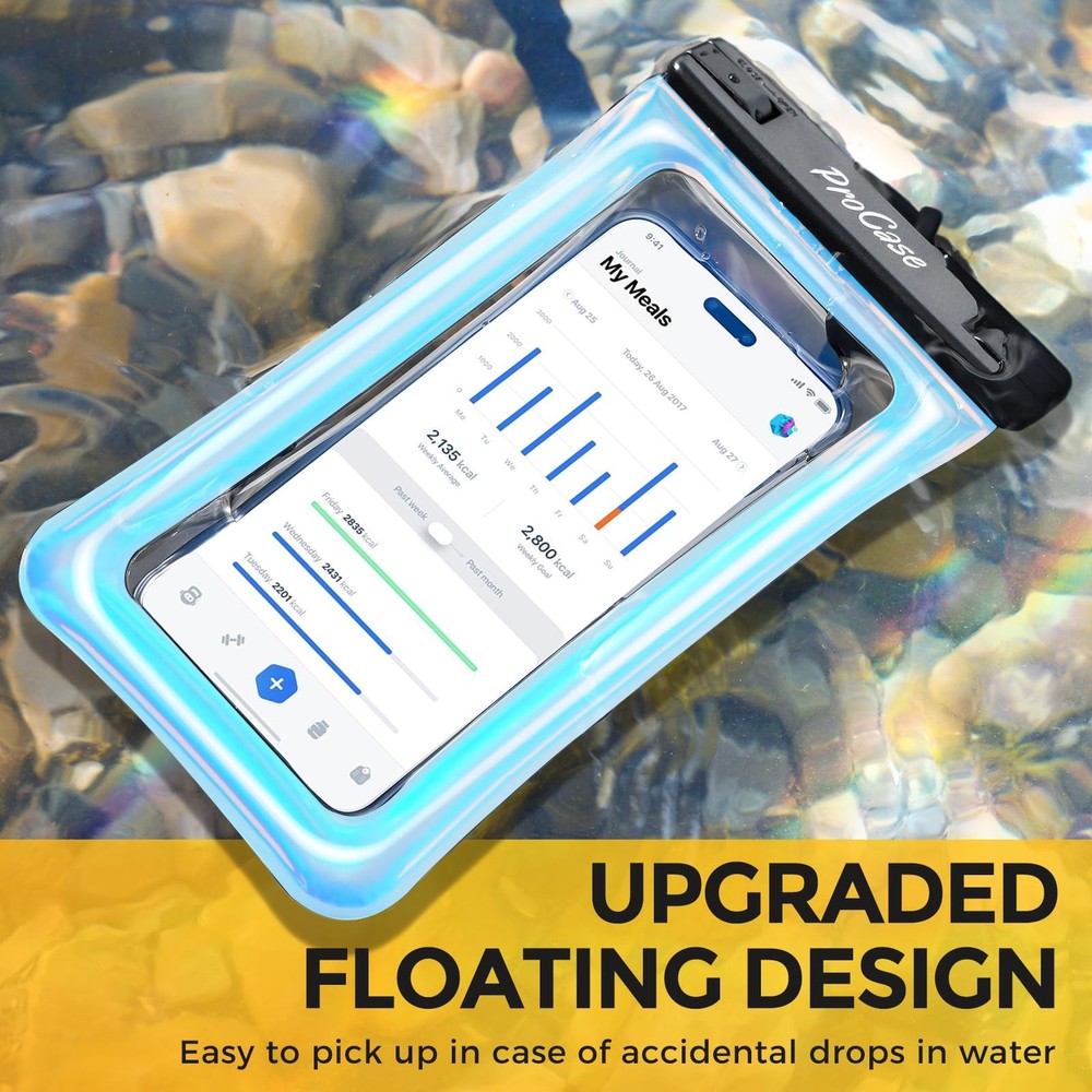 ProCase 2-Pack Floating Waterproof Phone Pouch, 7" IPX8 Floatable Underwater