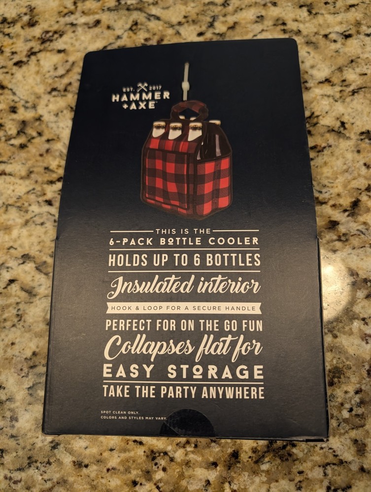 Hammer + Axe 6 Pack Insulated Interior Bottle Cooler w Hook & Loop