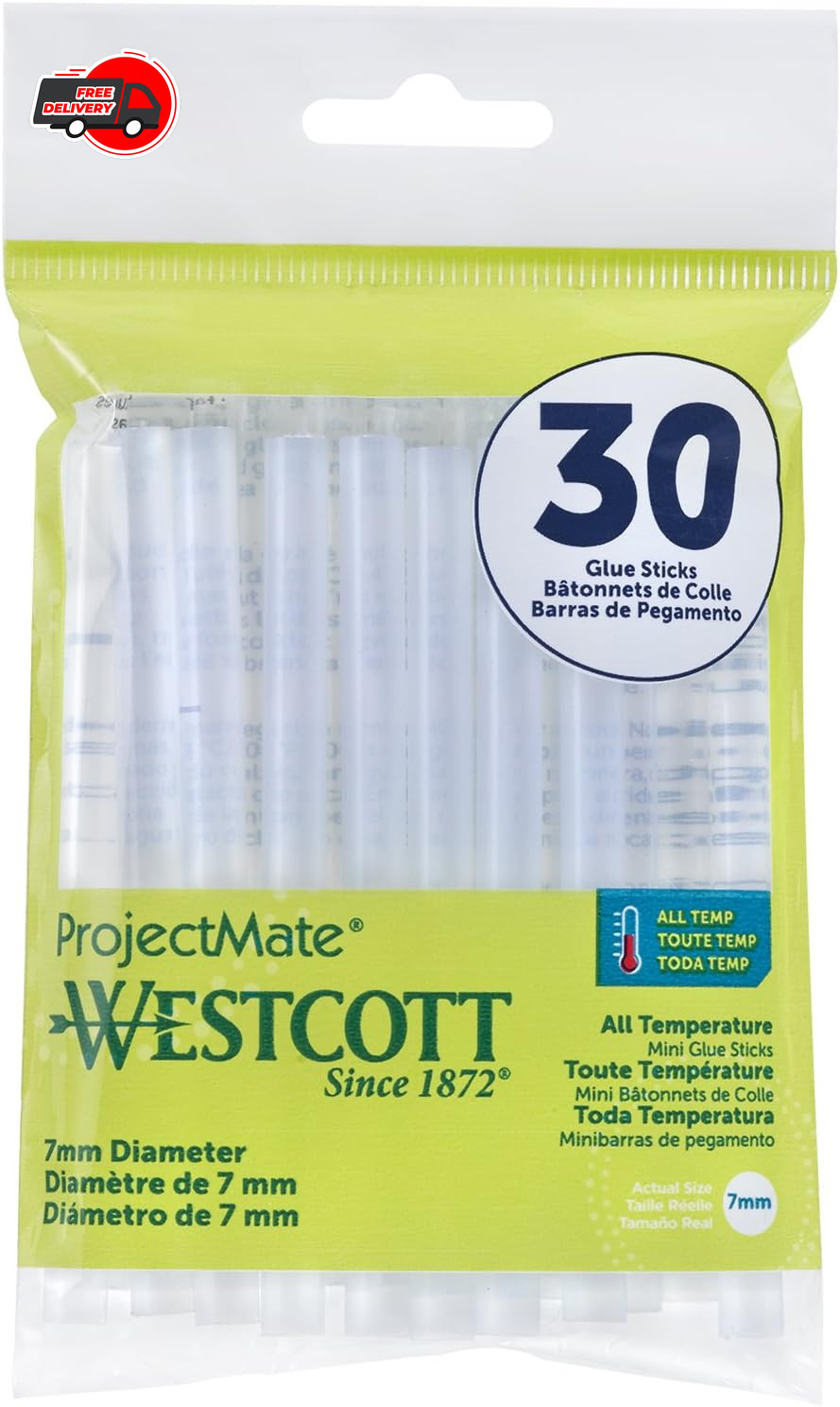 Westcott 16837 Premium All-Temperature Mini Glue Sticks for Hot Glue Gun, 30 Pac