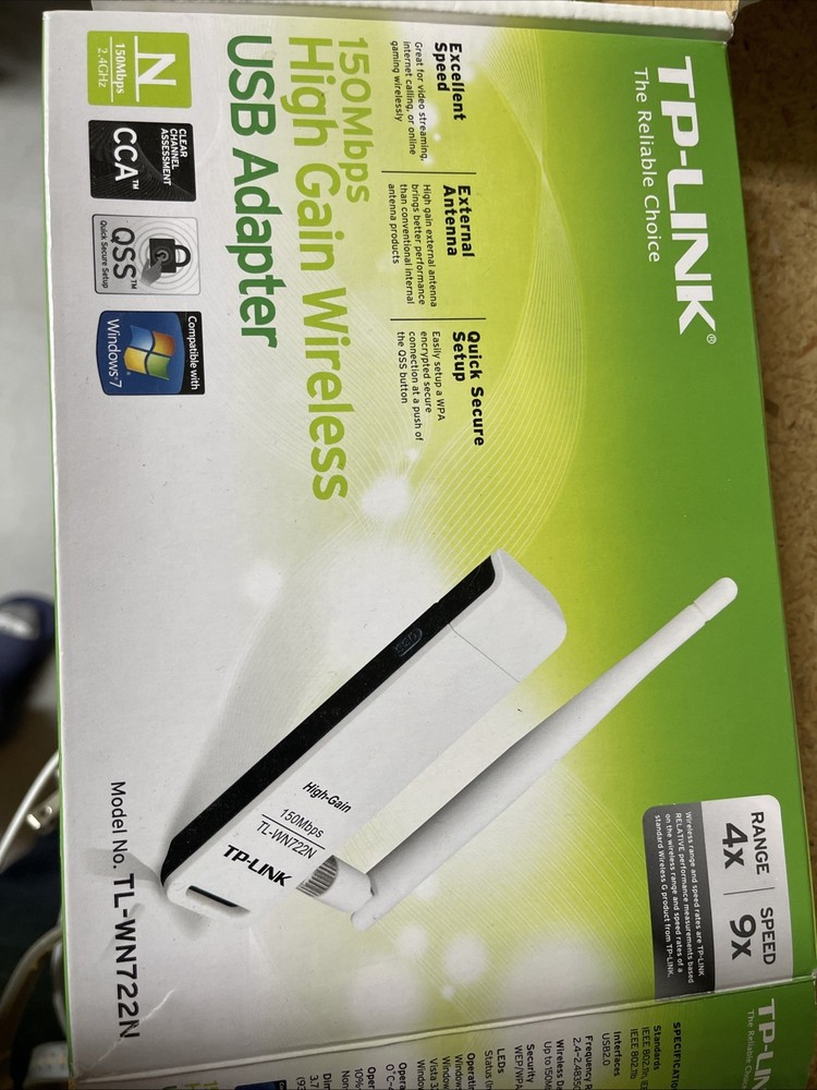 TP Link High Gain Wireless USB Adapter (TL - WN722N). Open Box