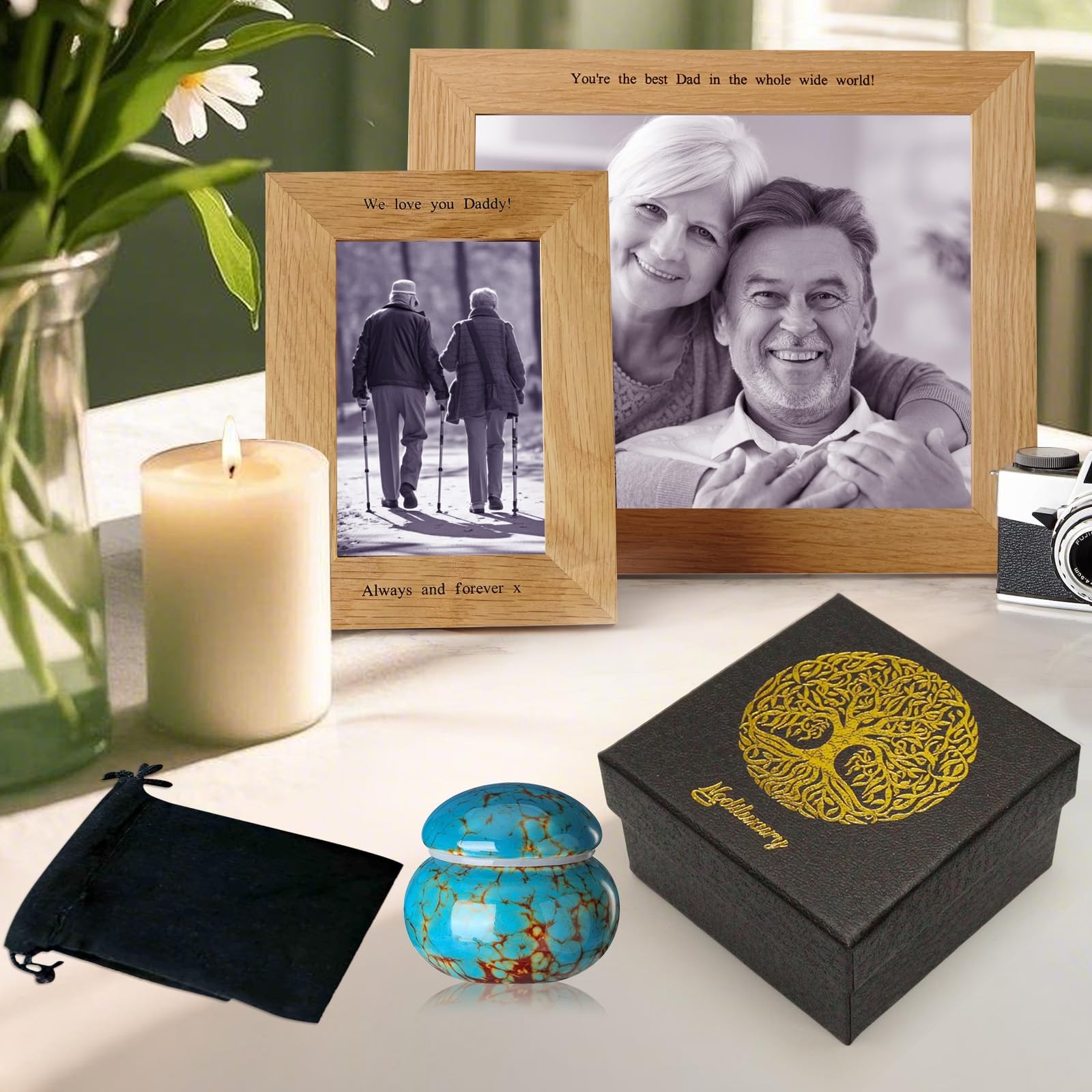 Small Urns for Human Ashes Keepsake,Ceramic Blue Ceramic,