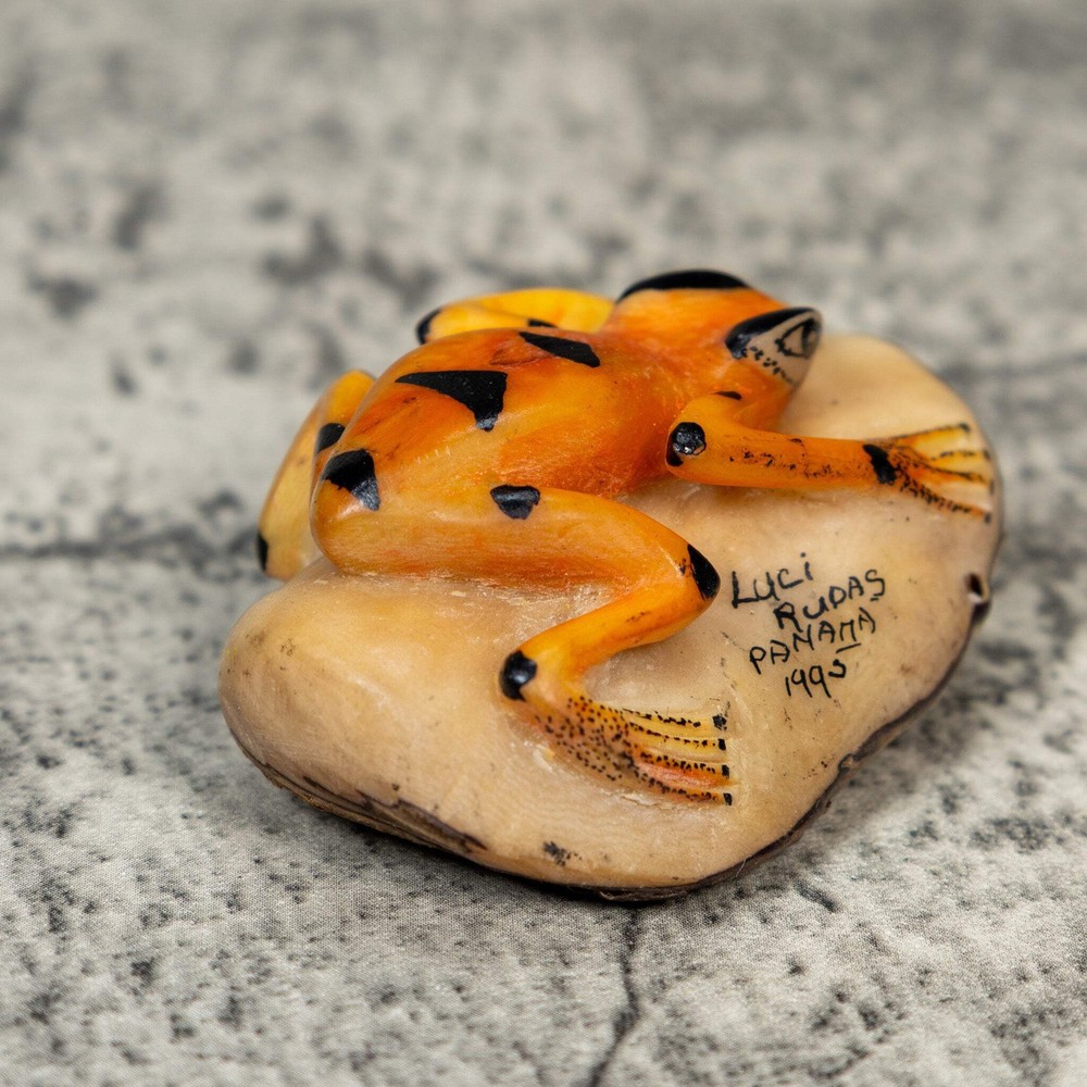 Orange And Black Frog Tagua Carving