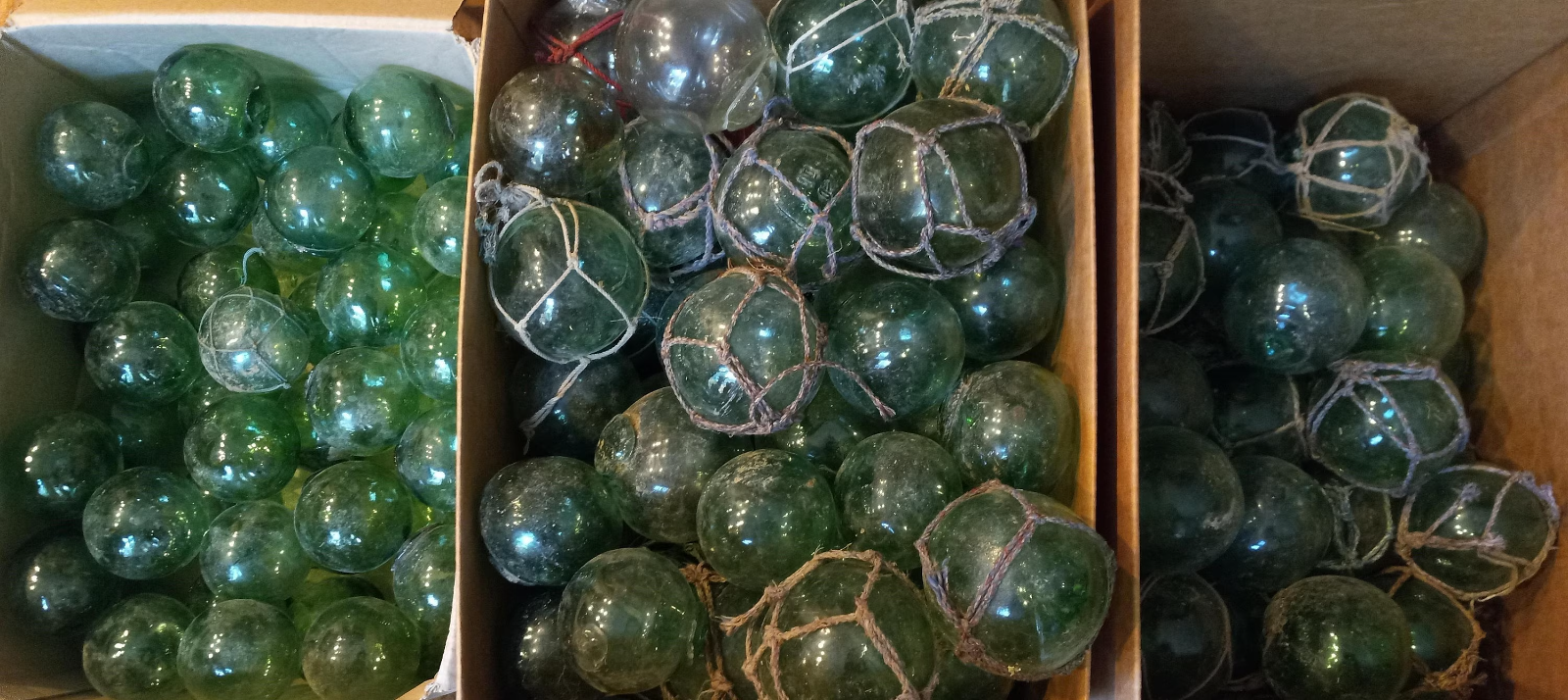 Vintage Japanese Glass Fishing Floats $8.50 each, choose green or bluish tinted