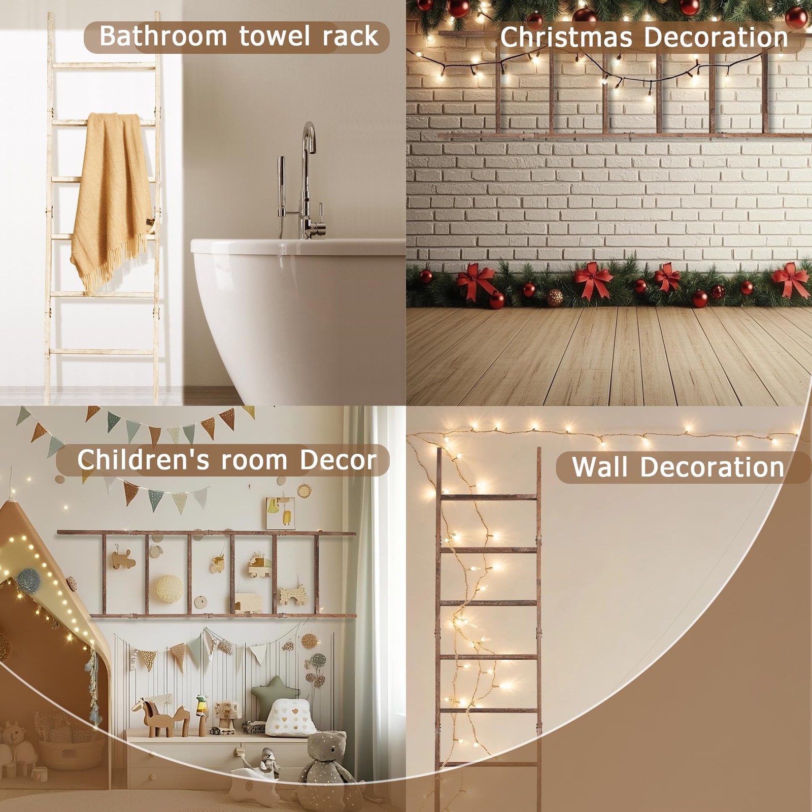 Blanket Ladder for the Living Room 6-Tier, Wooden Decorative Quilt Holder for...