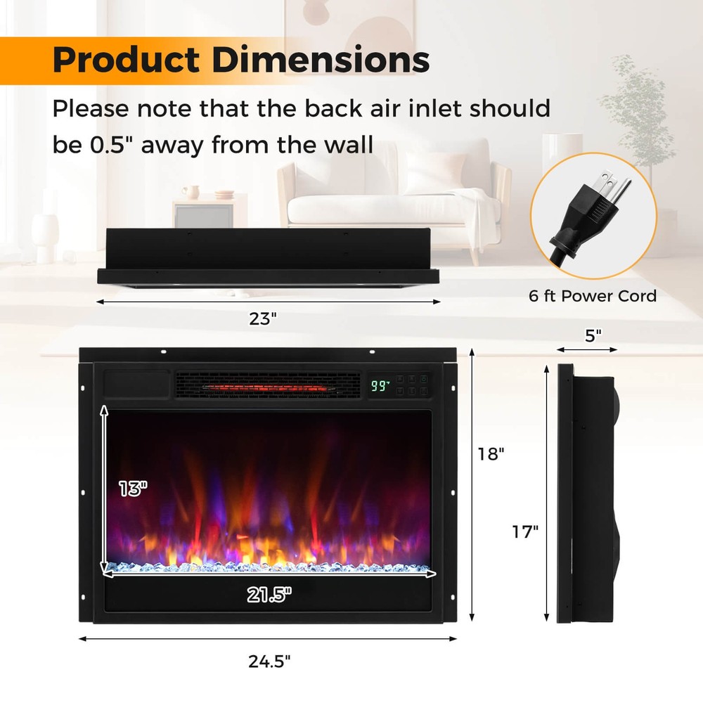 23-inch Infrared Quartz Electric Fireplace Insert with Remote Control