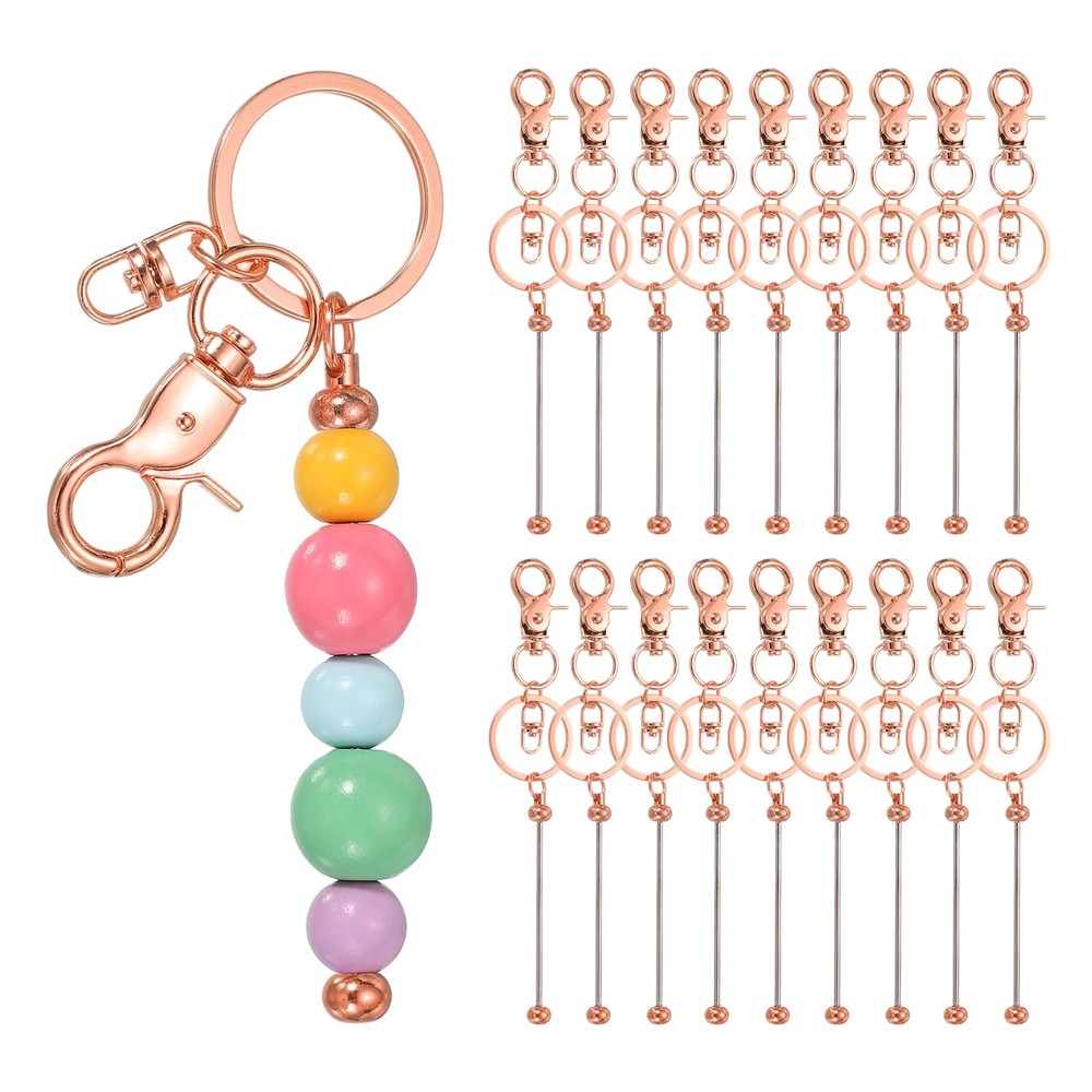 18Pcs Beadable Keychains, DIY Beaded Keychain Making Kit, Rose Gold