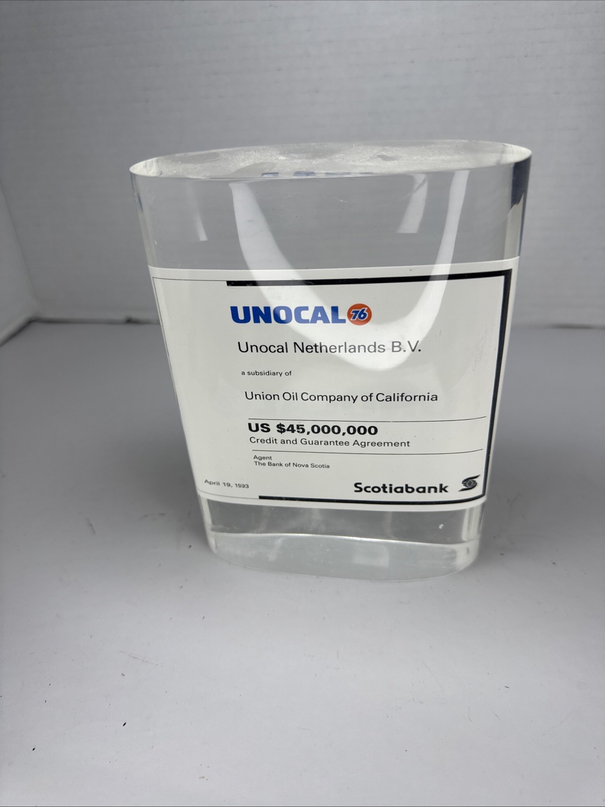 Vintage 1993 Union 76 Unocal Scotiabank Netherlands Memorabilia plaque