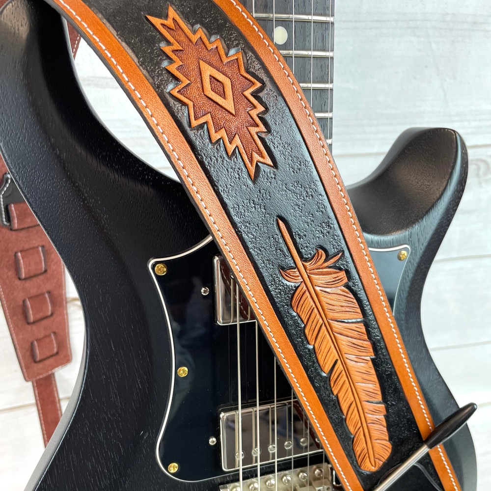 Walker & Williams LCT-21 Handmade Leather Strap Eagle & Feather Design