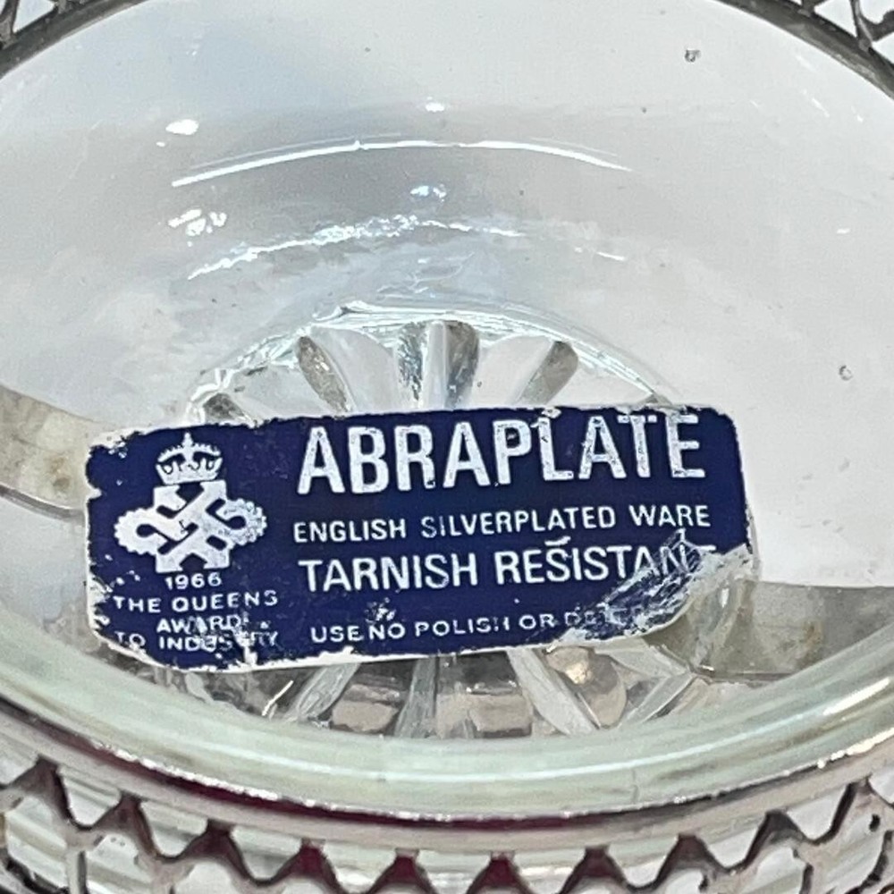 VTG 1956 Silverplate Sugar Server ABRAplate Glass Insert England 3.5"Dia x4.5"H