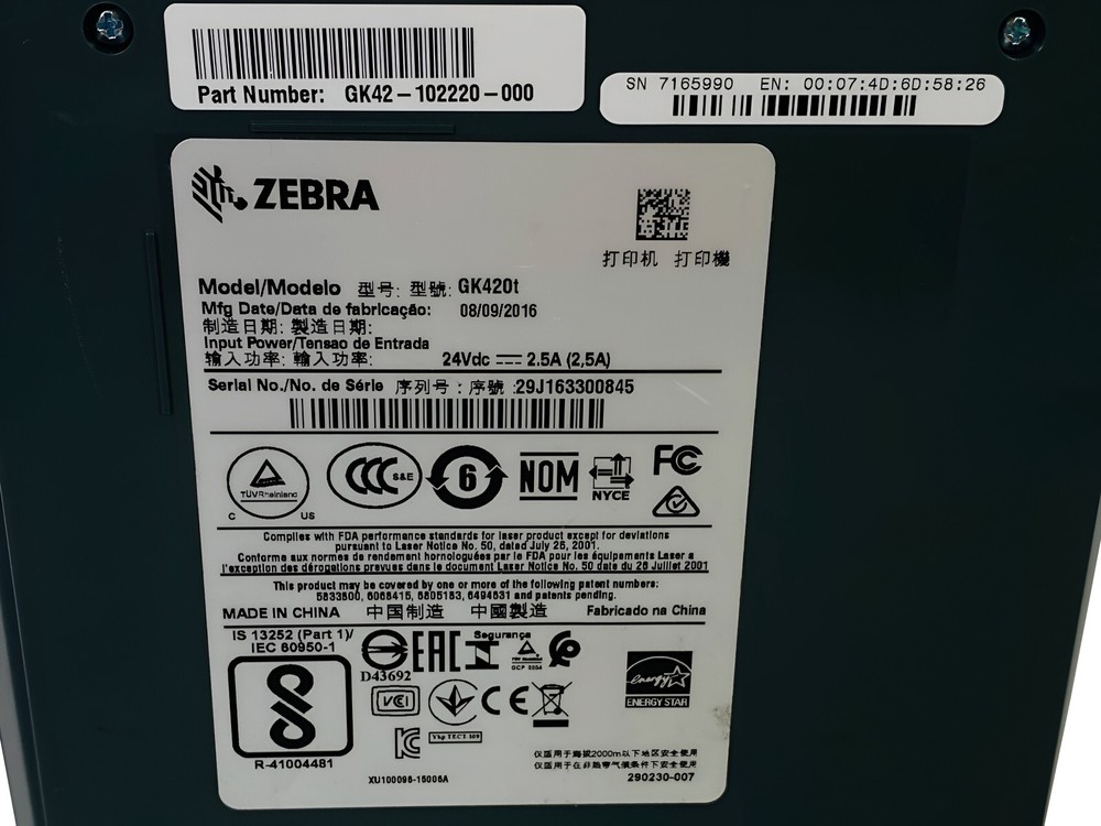 FULLY TESTED Zebra GK420T Thermal Transfer Barcode Label Printer USB Ethernet