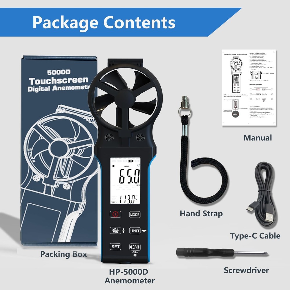 HoldPeak CFM Meter HVAC Anemometer with 270º Rotatable Detector, Handheld Win...