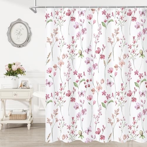 Watercolor Floral Shower Curtain Butterfly Flower 72"W x 72"L (Pack of 1) Pink