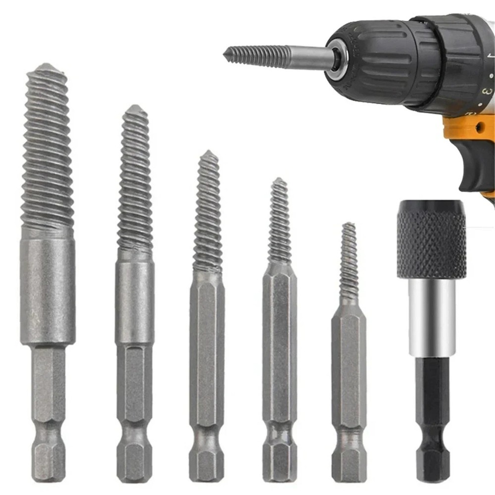 6PCs Screw Extractor Easy Out Drill Bits Kit Damaged Screw Bolt Stud Remover Set