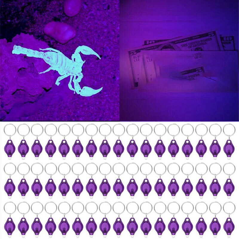 20PC UV Flashlight Mini Keychain LED Torch Light Blacklight Key Ring Lights US