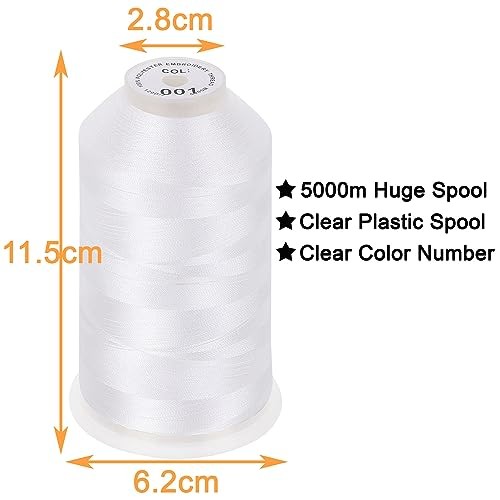 - Single Huge Spool 5000M Each Polyester Embroidery Machine Thread White-001