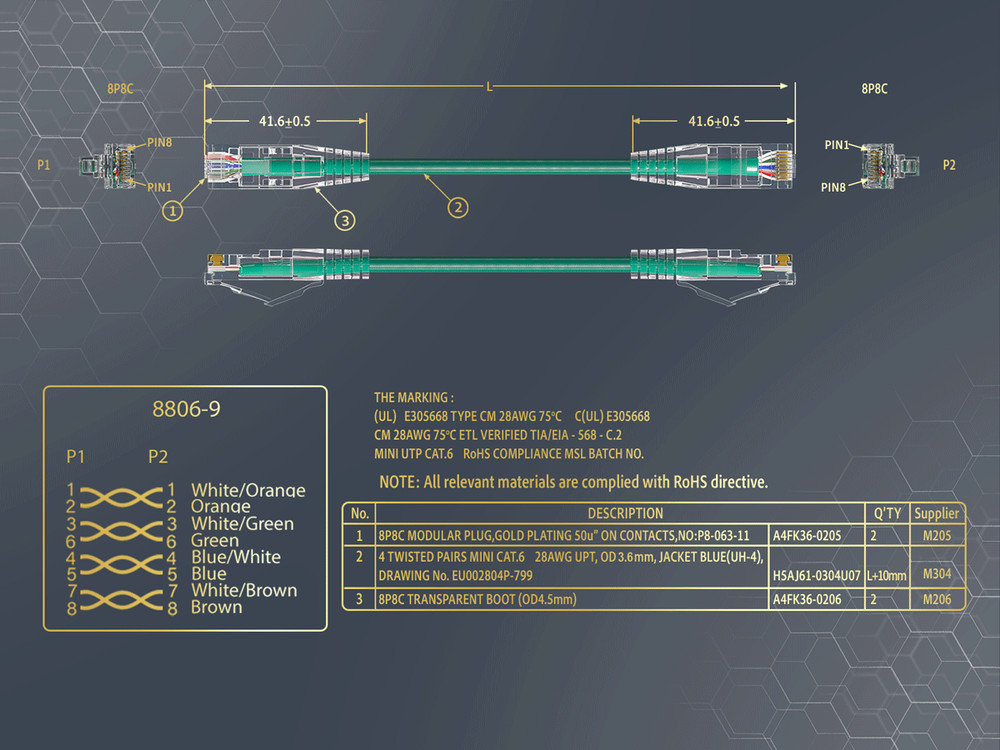 12ft Slim Cat6 28AWG UTP Ethernet Network Patch Cable Snagless, Green