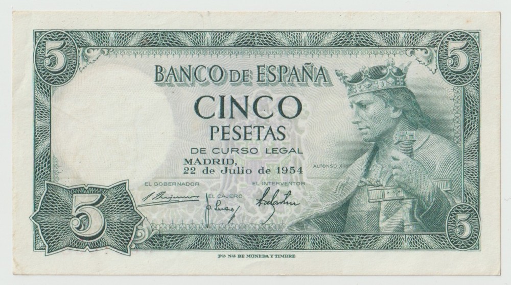 Spain 5 Festas, year 1954 Banknotes