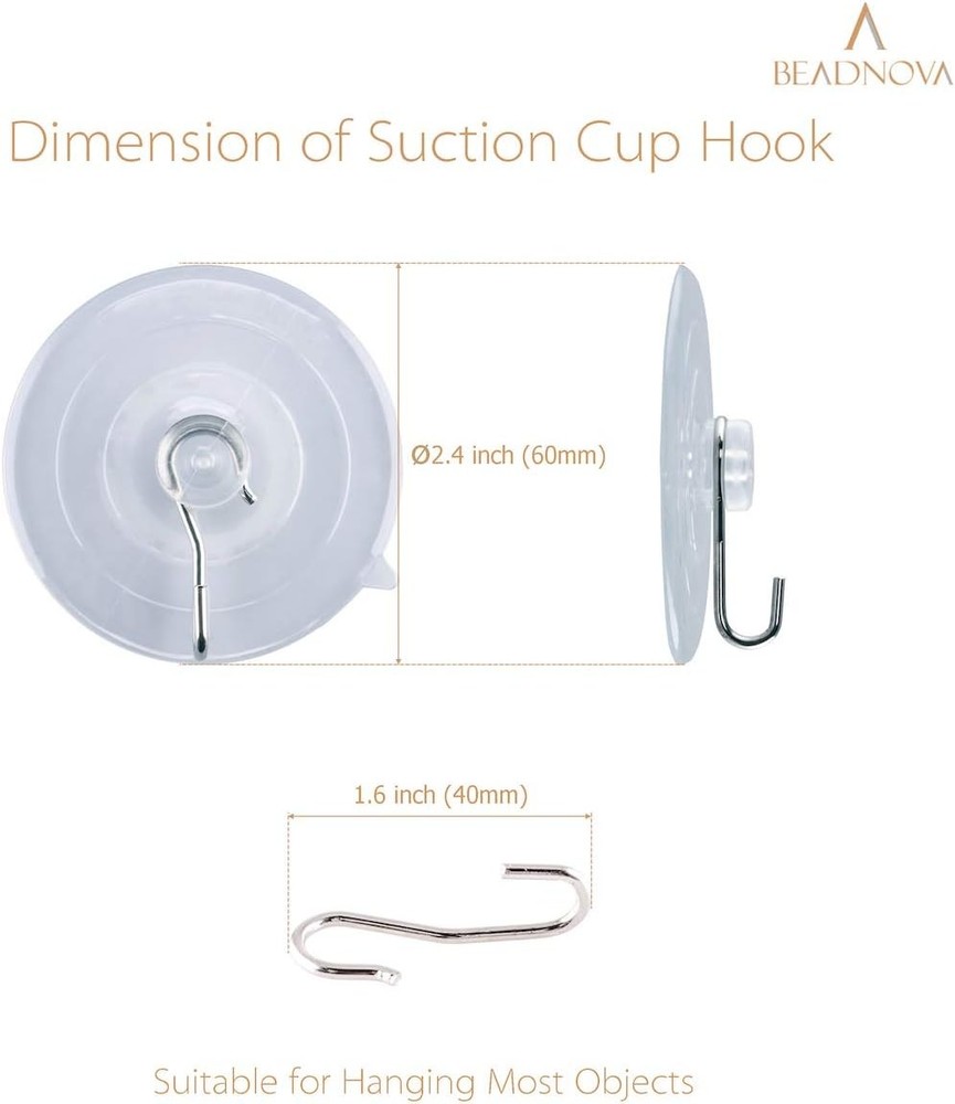 BEADNOVA Suction Cup Hooks 2.5 Inches Hook for Window Glass 6pcs