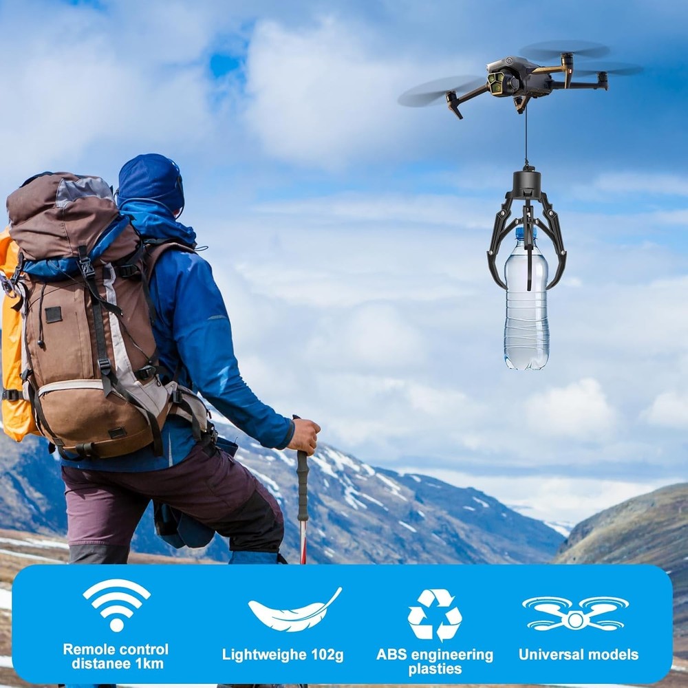 Drone Mantis Claw Hook Gripper Grasp & Airdrop System - 360° Pinpoint black