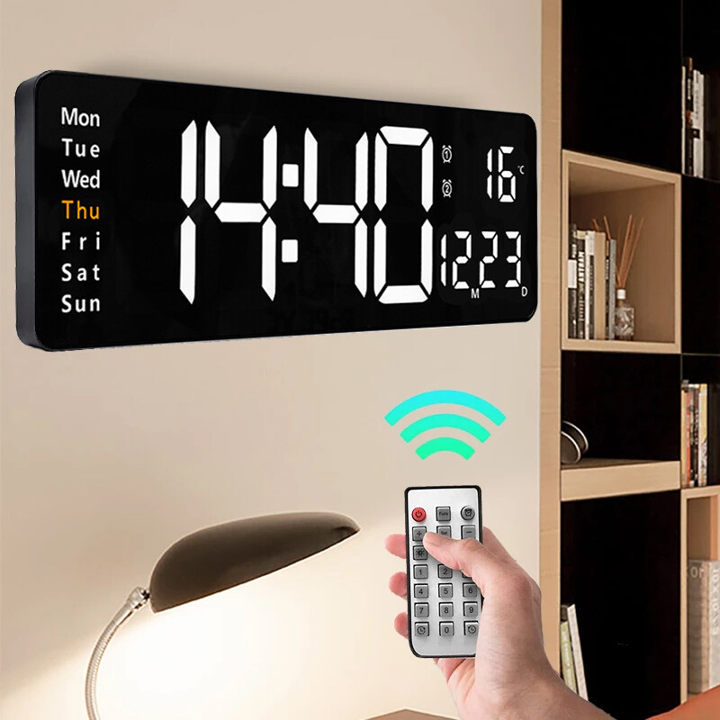 16" Digital Large Big LED Wall Desk Clock Display With Calendar Temperature