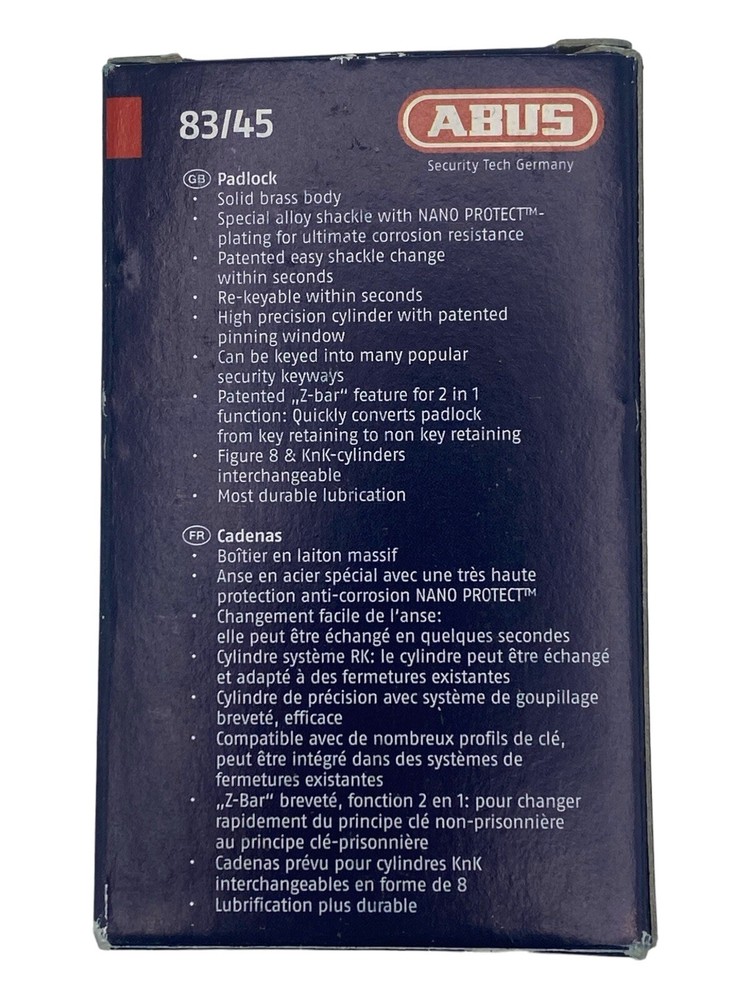 ABUS 83/45 Solid Brass Padlock w/ Key OB #900 In Box New