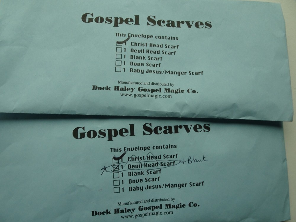 Gospel Scarves - (2 each) Christ & (1)Devil & (1)Blank - Dock Haley