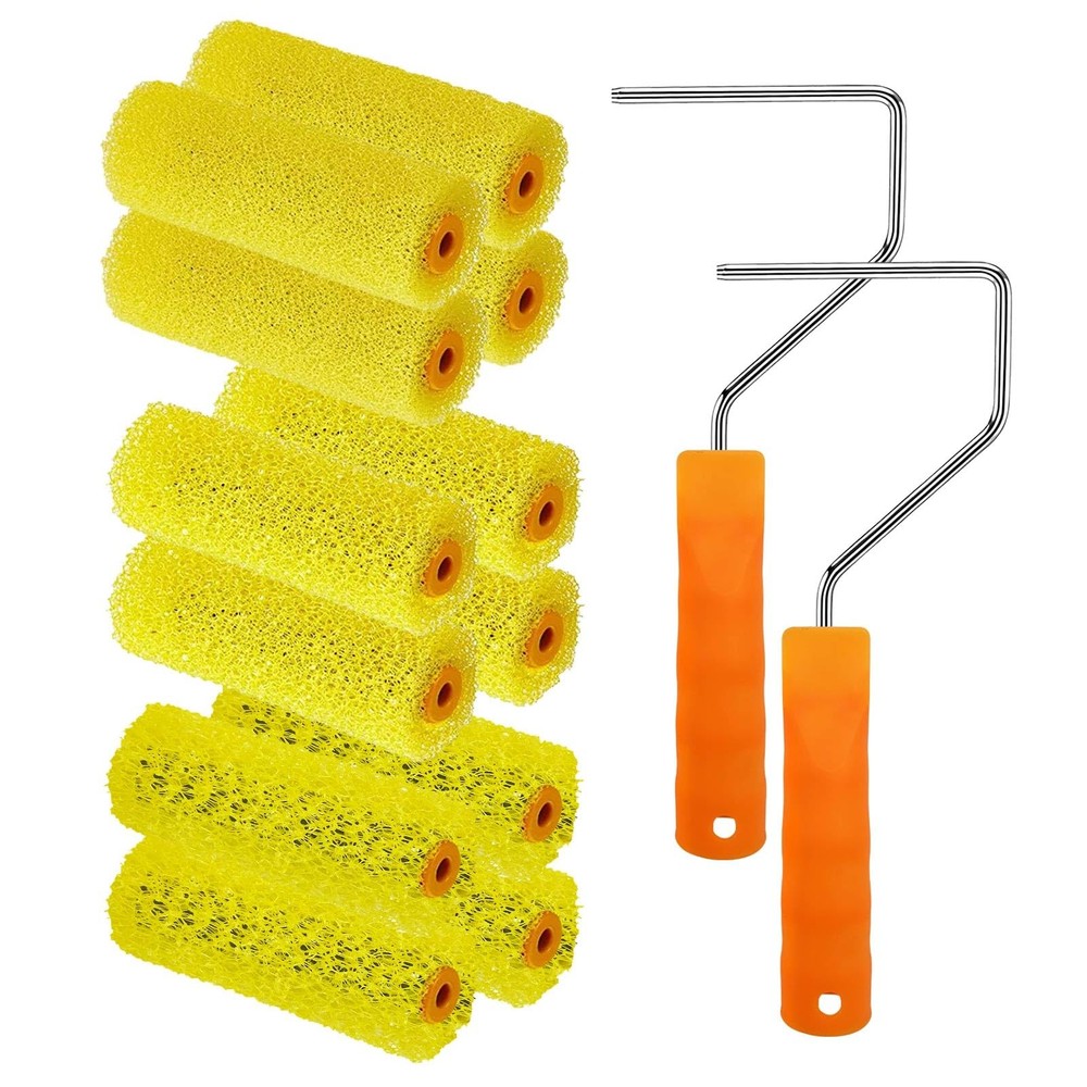 YLTOLOO 12 Pcs Textured Paint Roller Covers with 2 Frames Set, 4 inch 3 Textu...