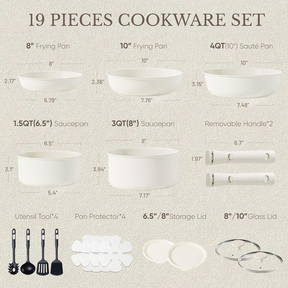 19pcs Pots & Pans Set Nonstick Cookware Set Detachable Handle Induction Kitchen