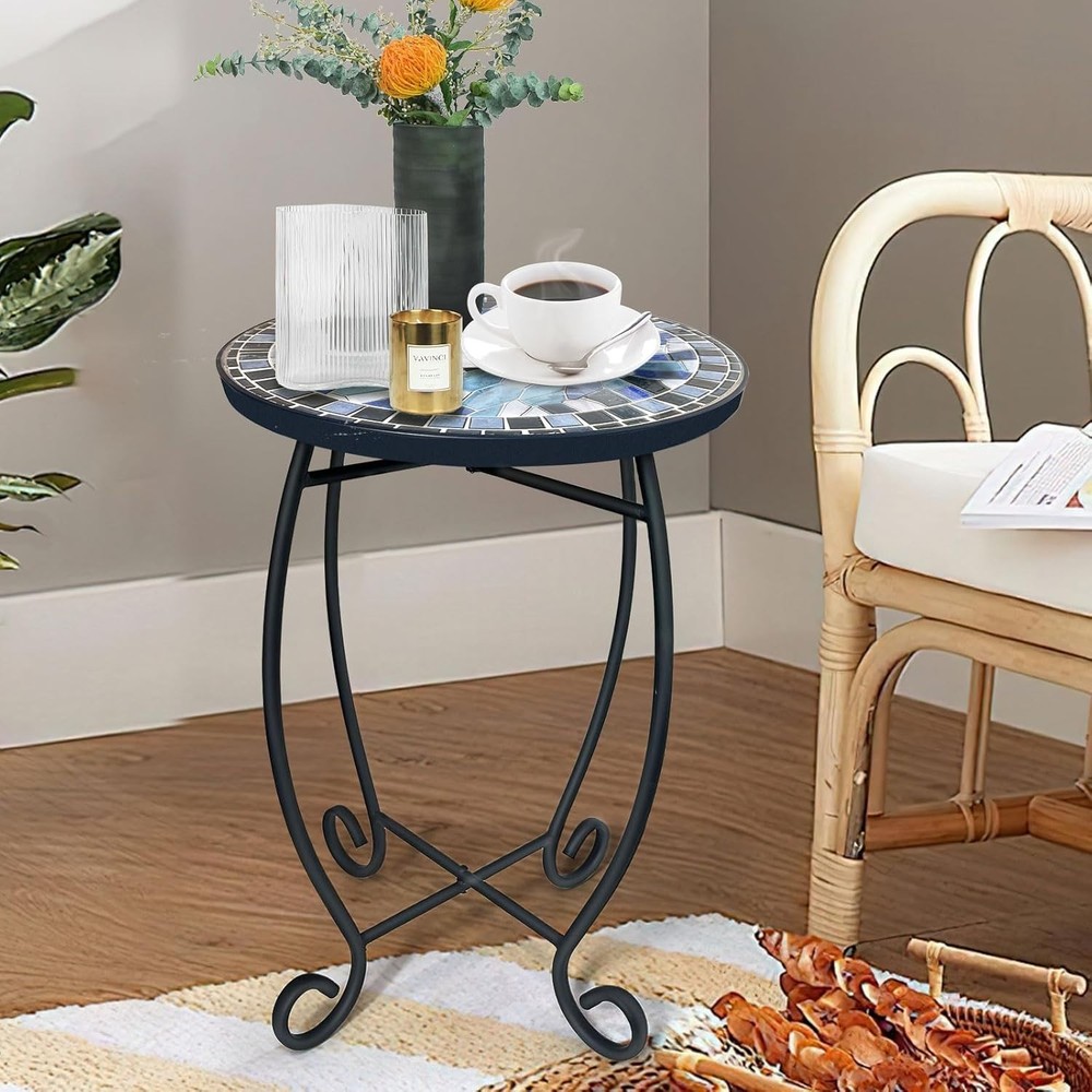 Compact & Elegant Ceramic Outdoor Side Table - Easy Assembly, 12-Inch